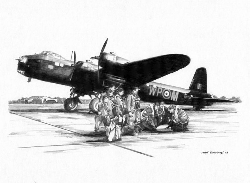 Short Stirling BK718 Drawing (Ground) copyright Ivan Berryman