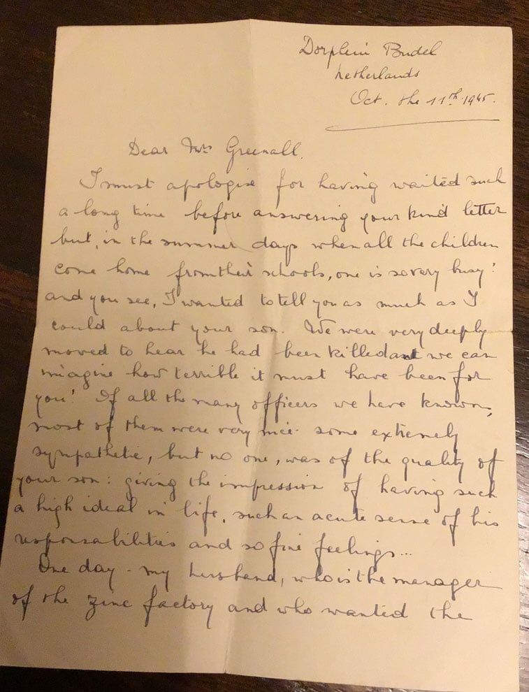 Brief Elsie Dor aan de moeder van Terence 1945