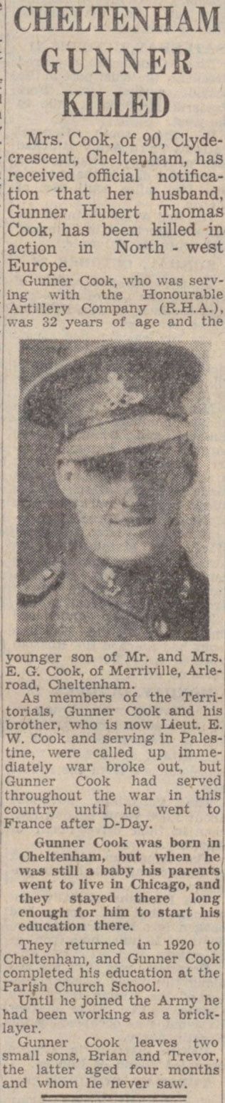 Krantenartikel Hubert Frances Cook