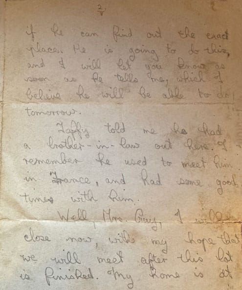 Letter from his friend Rifleman Mc Cormack November 1944