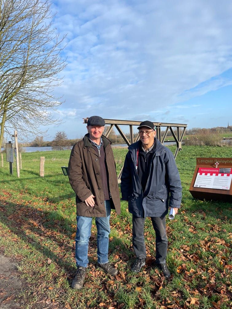 Paul Scanlon and Piet Peters in Oeffelt at the Bailey Bridge monument