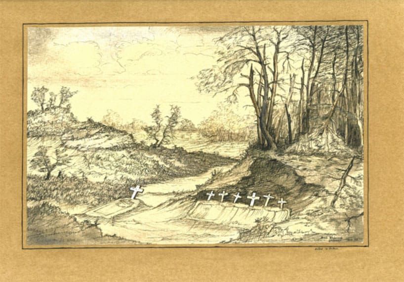 Field graves Helderse Bossen drawing by Wim Wijmans