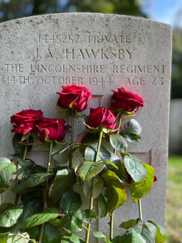 Flowers at the grave of John Victor Hawksby