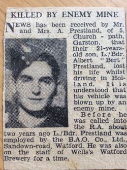 Newspaper article about  Alberts' death