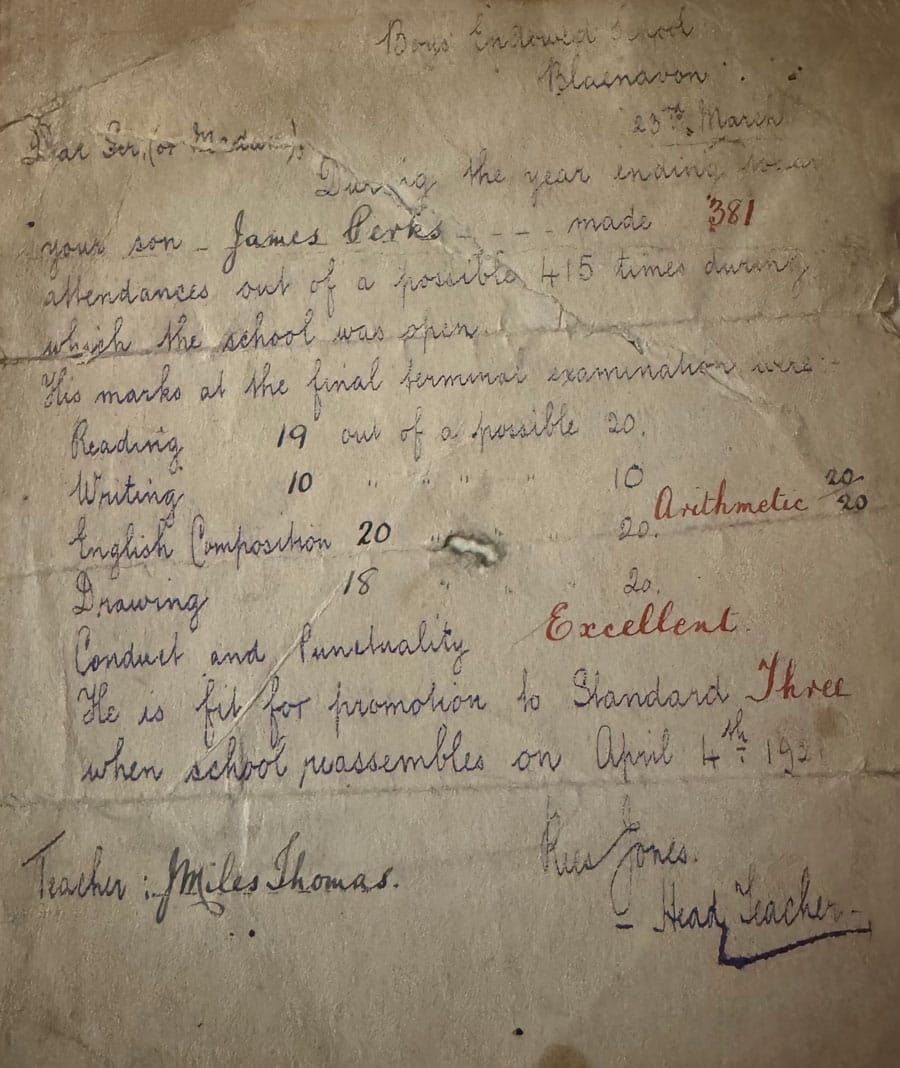 School rapport uit 1921