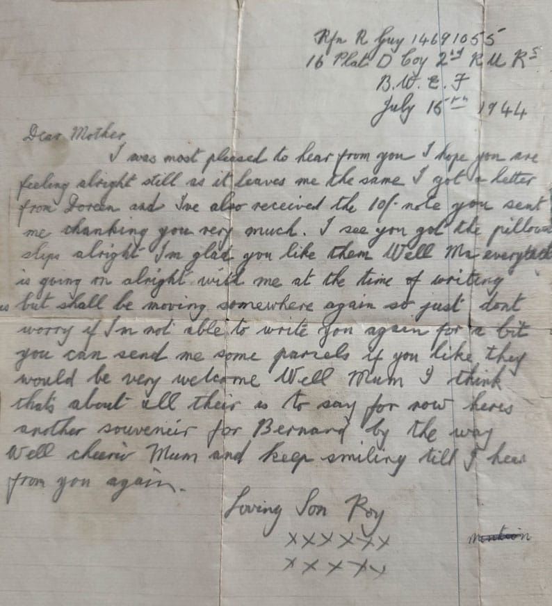 Letter home from Melvern July 1944