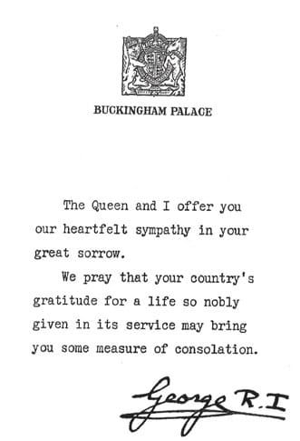 Condolences from the King and Queen