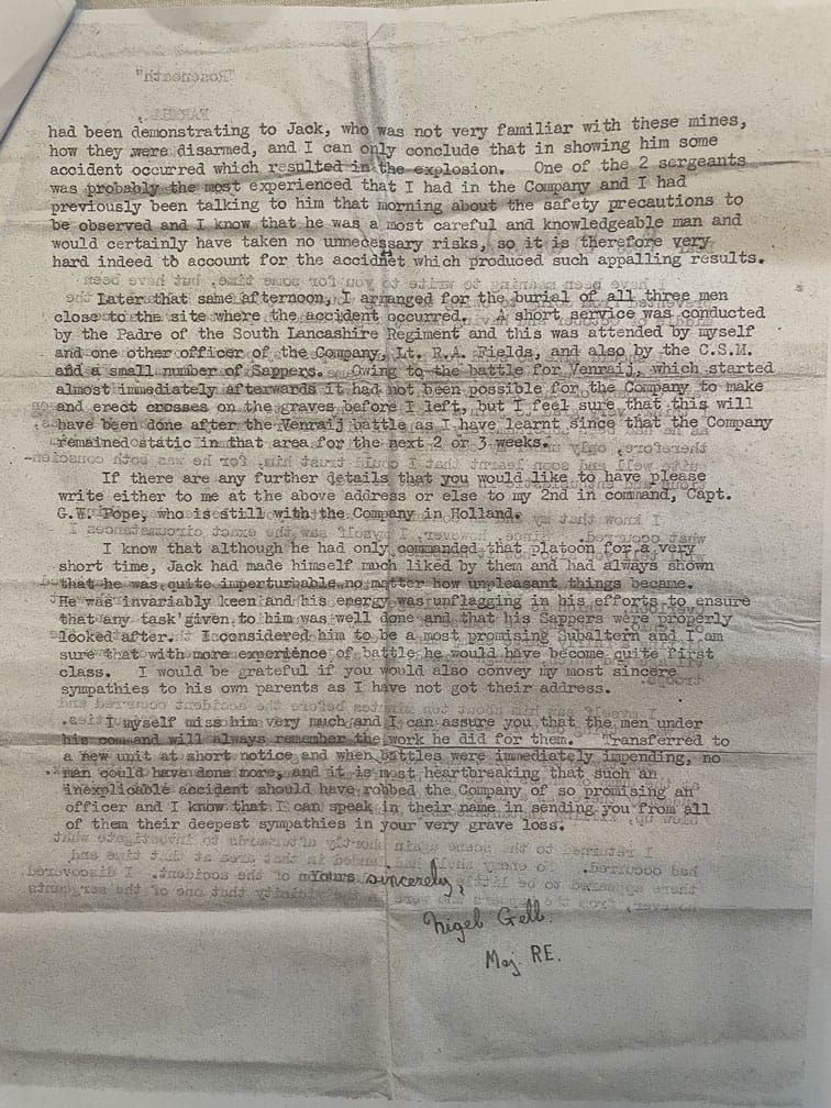 Letter from Commander Major Nigel Gell