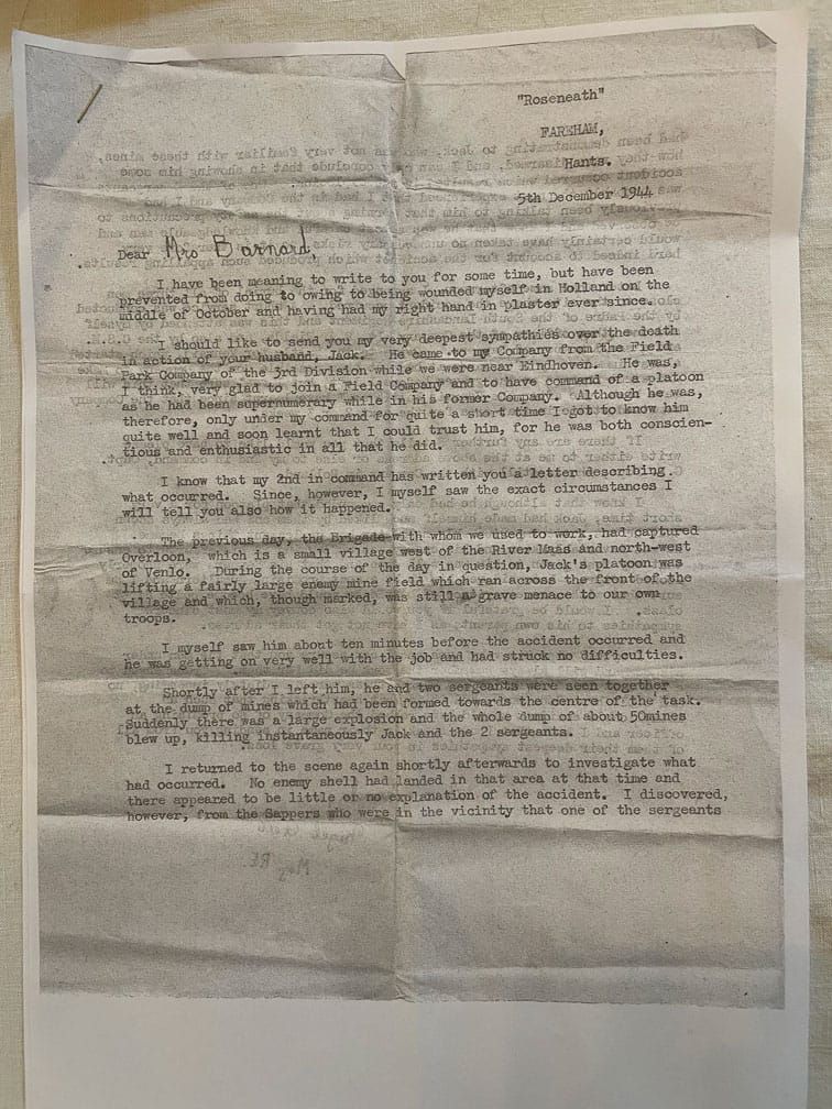 Letter from Commander Major Nigel Gell