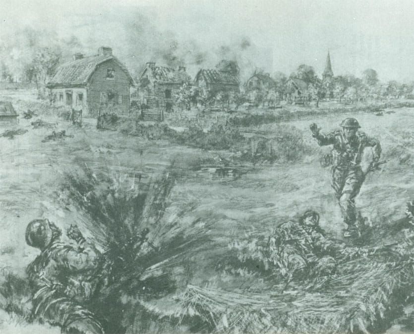 Illustration Schaartven October 15 1944 by Bryan de Grineau from the book After Antwerp