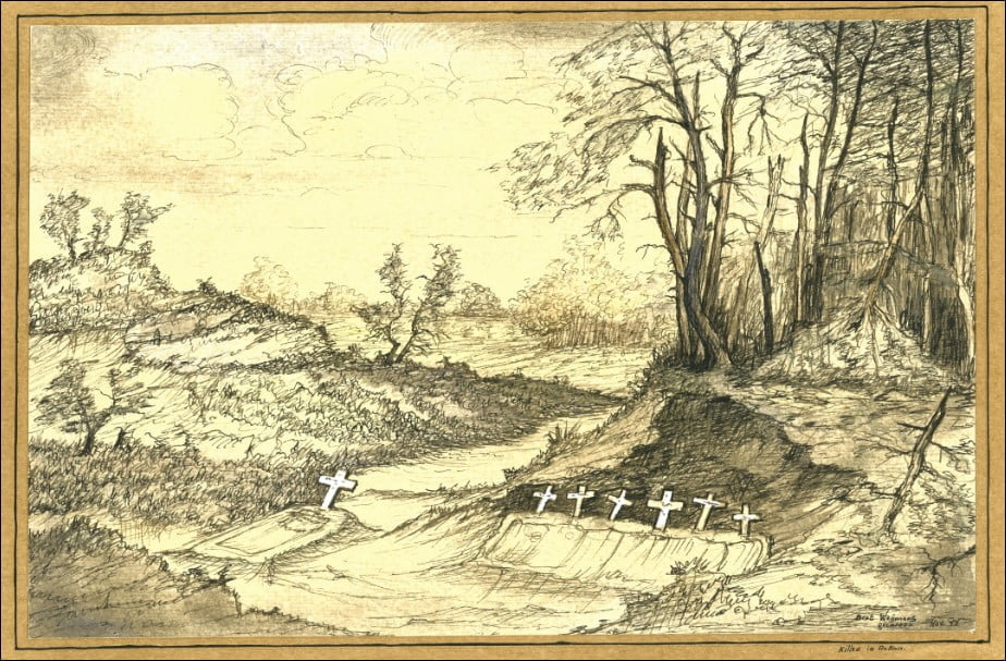 Tekening van de begraafplaats door Bert Weijmans