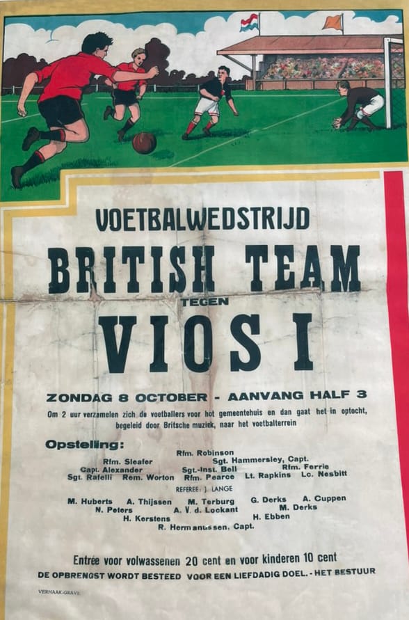 Poster voetbalwedstrijd Royal Ulster Rifles tegen VIOS I