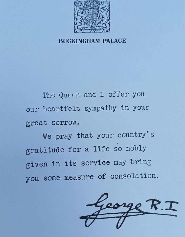 Condolances letter King George